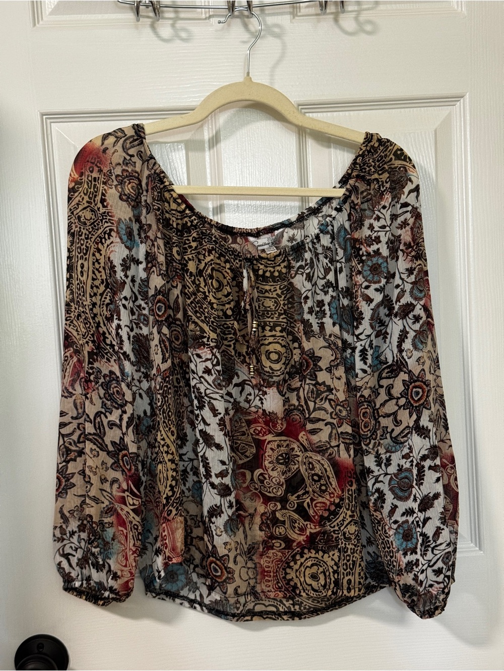 Speechless Boho Floral Peasant Blouse - Tan, Black, Red, Blue